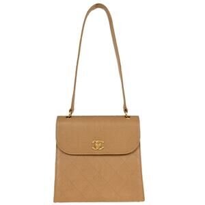 Chanel Quilted Caviar Vintage Top Handle Flap Bag Beige